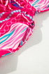 Bohemian Abstract Print Puff Sleeve Drawstring Ruffled Mini Dress