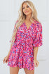 Bohemian Abstract Print Puff Sleeve V Neck High Waist Romper