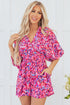 Bohemian Abstract Print Puff Sleeve V Neck High Waist Romper