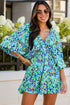 Bohemian Abstract Print Puff Sleeve V Neck High Waist Romper
