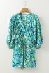 Bohemian Abstract Print Puff Sleeve V Neck High Waist Romper