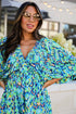 Bohemian Abstract Print Puff Sleeve V Neck High Waist Romper
