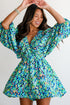 Bohemian Abstract Print Puff Sleeve V Neck High Waist Romper