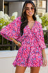 Bohemian Abstract Print Puff Sleeve V Neck High Waist Romper