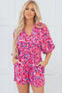 Bohemian Abstract Print Puff Sleeve V Neck High Waist Romper