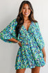 Bohemian Abstract Print Puff Sleeve V Neck High Waist Romper