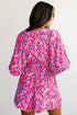 Bohemian Abstract Print Puff Sleeve V Neck High Waist Romper