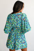 Bohemian Abstract Print Puff Sleeve V Neck High Waist Romper