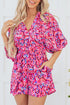 Bohemian Abstract Print Puff Sleeve V Neck High Waist Romper