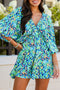 Bohemian Abstract Print Puff Sleeve V Neck High Waist Romper