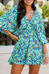Bohemian Abstract Print Puff Sleeve V Neck High Waist Romper