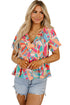 Bohemian Abstract Print Split Neck Flowy Blouse