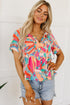 Bohemian Abstract Print Split Neck Flowy Blouse
