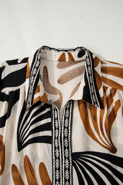 Bohemian Abstract Print Split Neck Shift Maxi Dress