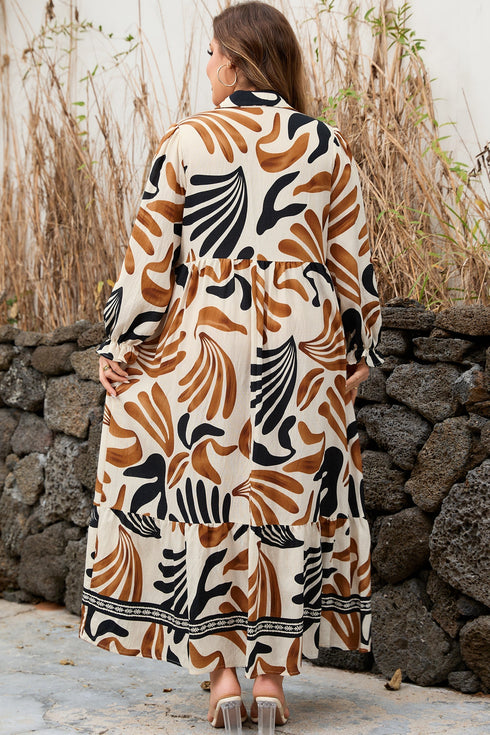 Bohemian Abstract Print Split Neck Shift Maxi Dress