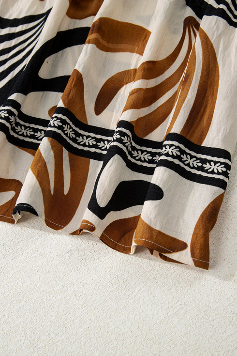 Bohemian Abstract Print Split Neck Shift Maxi Dress