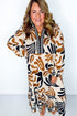Bohemian Abstract Print Split Neck Shift Maxi Dress