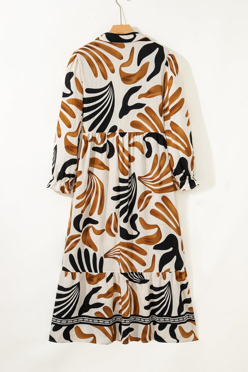 Bohemian Abstract Print Split Neck Shift Maxi Dress