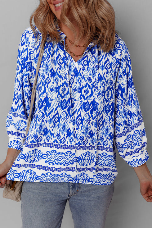Bohemian Abstract Print Tied Neck Woven Viscose Blouse