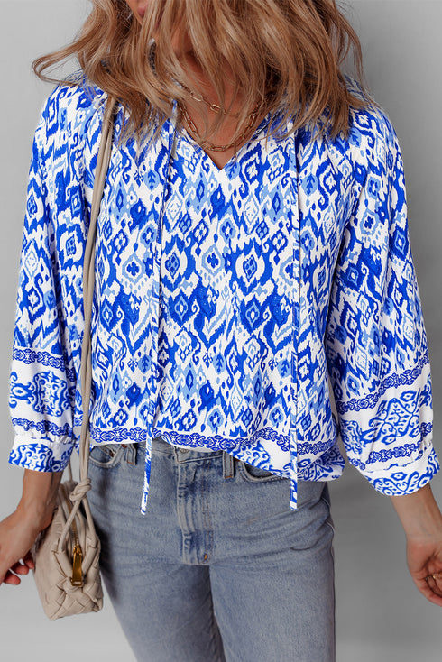 Bohemian Abstract Print Tied Neck Woven Viscose Blouse