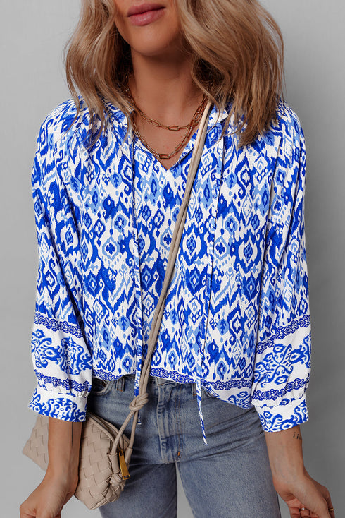 Bohemian Abstract Print Tied Neck Woven Viscose Blouse