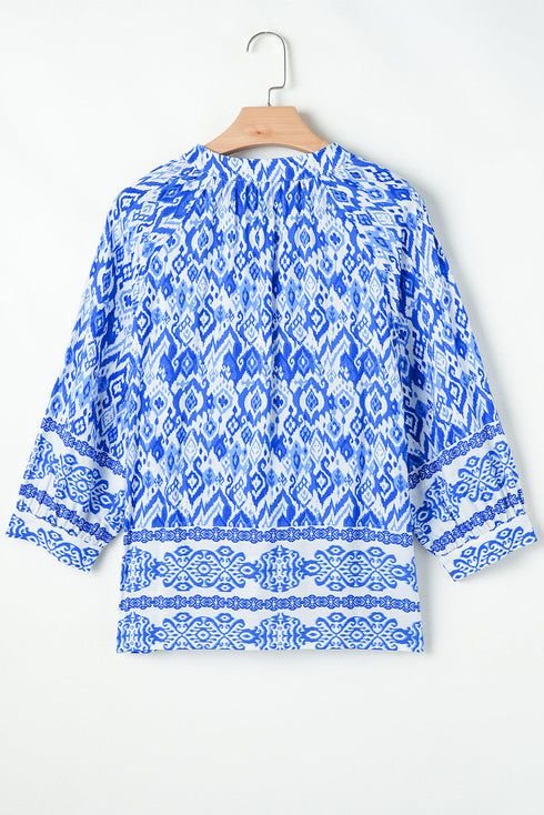 Bohemian Abstract Print Tied Neck Woven Viscose Blouse