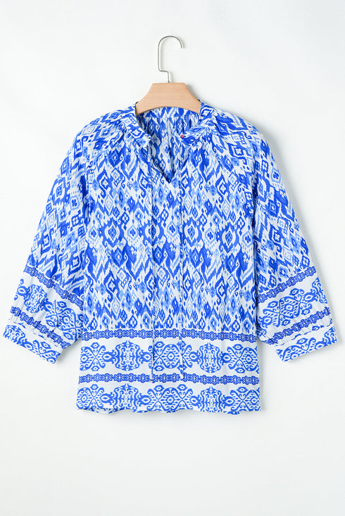 Bohemian Abstract Print Tied Neck Woven Viscose Blouse