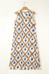 Bohemian Abstract Print V Neck Sleeveless Maxi Dress