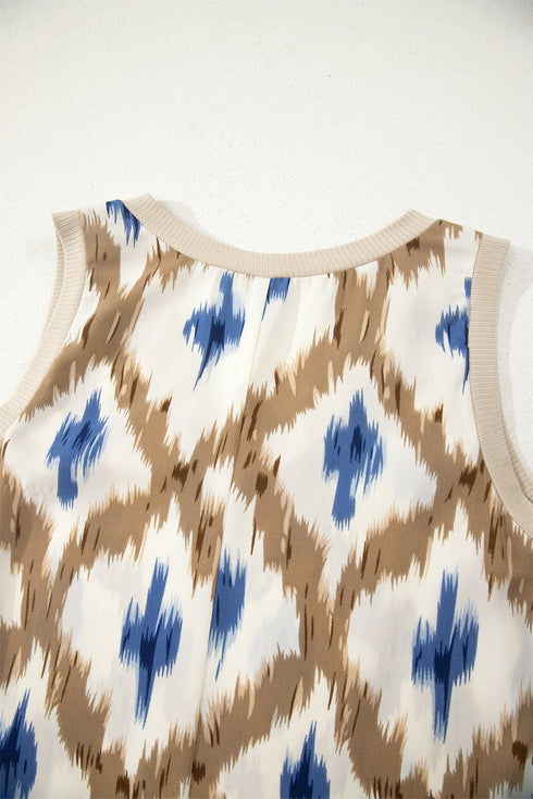 Bohemian Abstract Print V Neck Sleeveless Maxi Dress