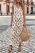 Bohemian Abstract Print V Neck Sleeveless Maxi Dress
