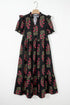 Bohemian All Over Floral Print Bubble Sleeve Tiered Dress