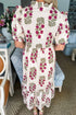 Bohemian All Over Floral Print Bubble Sleeve Tiered Dress