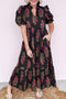 Bohemian All Over Floral Print Bubble Sleeve Tiered Dress