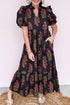 Bohemian All Over Floral Print Bubble Sleeve Tiered Dress
