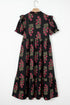 Bohemian All Over Floral Print Bubble Sleeve Tiered Dress