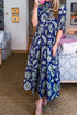 Bohemian All Over Floral Print Frilled Collar Long Dress