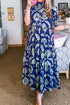 Bohemian All Over Floral Print Frilled Collar Long Dress