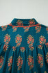 Bohemian All Over Floral Print Lacy Trim Pleated Blouse