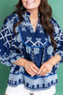 Bohemian All Over Floral Print Notched Neck Long Sleeve Blouse