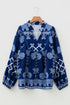 Bohemian All Over Floral Print Notched Neck Long Sleeve Blouse