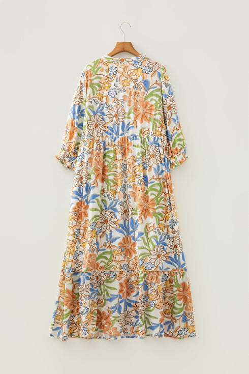 Bohemian All Over Floral Print Tiered Maxi Dress