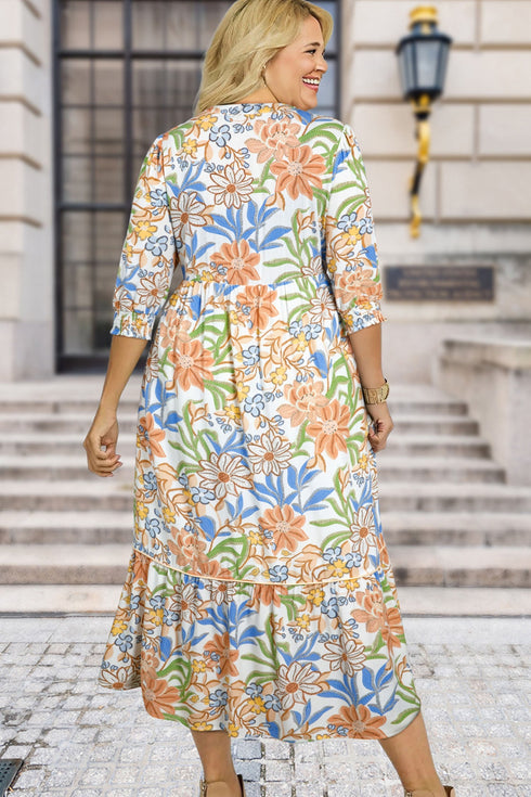 Bohemian All Over Floral Print Tiered Maxi Dress