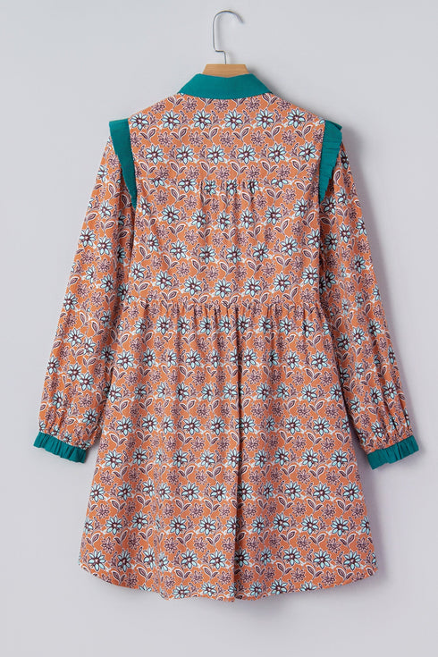 Bohemian All Over Print Collared Shirt Floral Dress