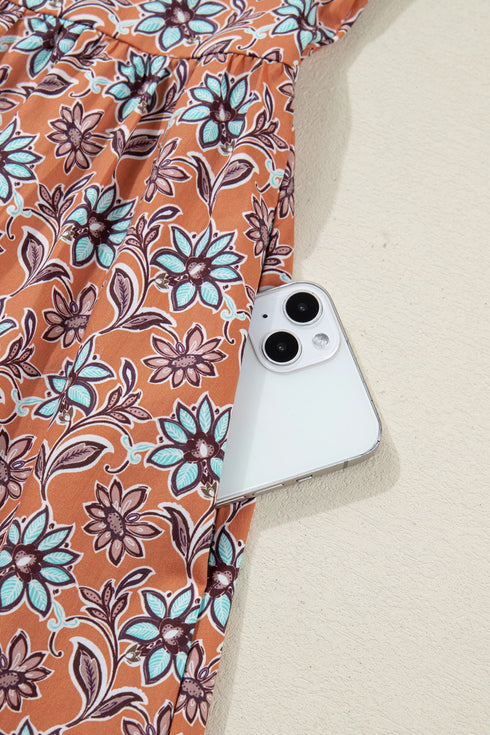 Bohemian All Over Print Collared Shirt Floral Dress