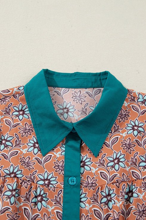 Bohemian All Over Print Collared Shirt Floral Dress
