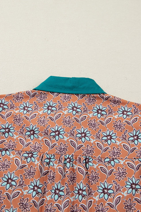 Bohemian All Over Print Collared Shirt Floral Dress