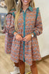 Bohemian All Over Print Collared Shirt Floral Dress