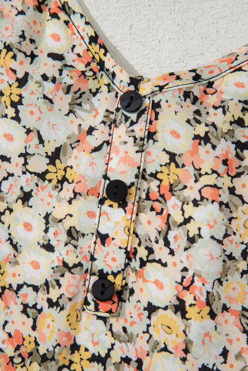 Bohemian All Over Print Tie Waist Flared Floral Dress