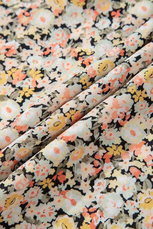 Bohemian All Over Print Tie Waist Flared Floral Dress