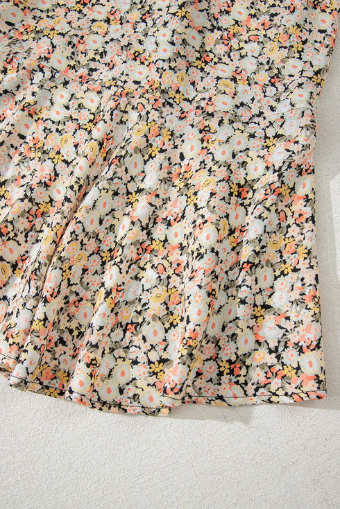 Bohemian All Over Print Tie Waist Flared Floral Dress